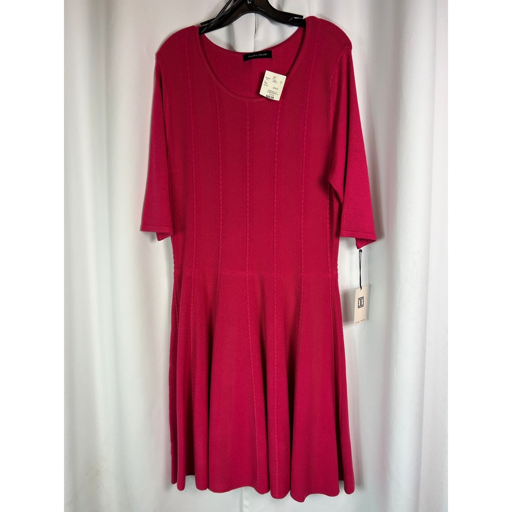 Ivanka Trump Pink Pointelle Knit Fit Flare Sweater Dress Office Classic Size L